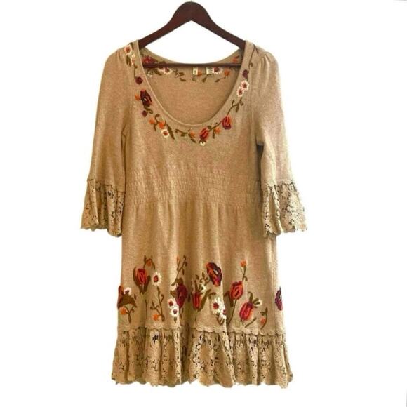 Moth Dresses & Skirts - Anthropologie Moth "Village Pass Tunic" Sweater Dress Small Floral Crochet Lace